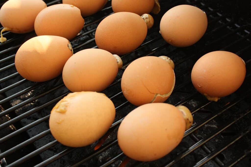 Grilled eggs on the barbecue
