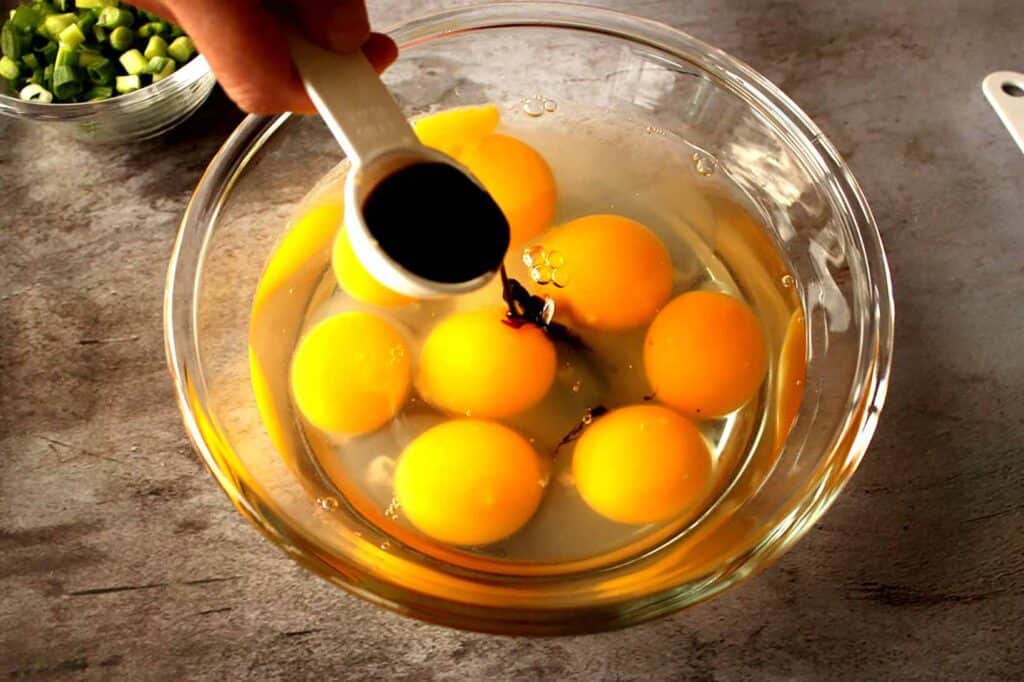 Add seasonings to the egg mixture